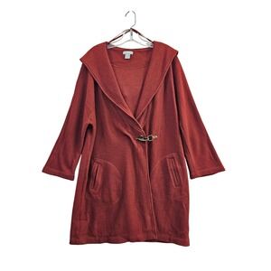 Kenar Hooded Cardigan Sweater Womens Large Red 100% Wool Toggle Front Knit Coat